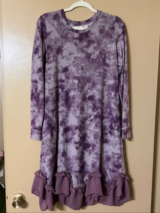 LOGO by Lori Goldstein Dresses & Skirts - LOGO by Lori Goldstein Purple Tie-Dye Ruffle-Hem Dress